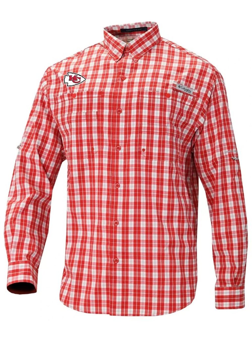 NFL Kansas City Chiefs Columbia PFG Shirt Mens Size Small Red Plaid Long Sleeve